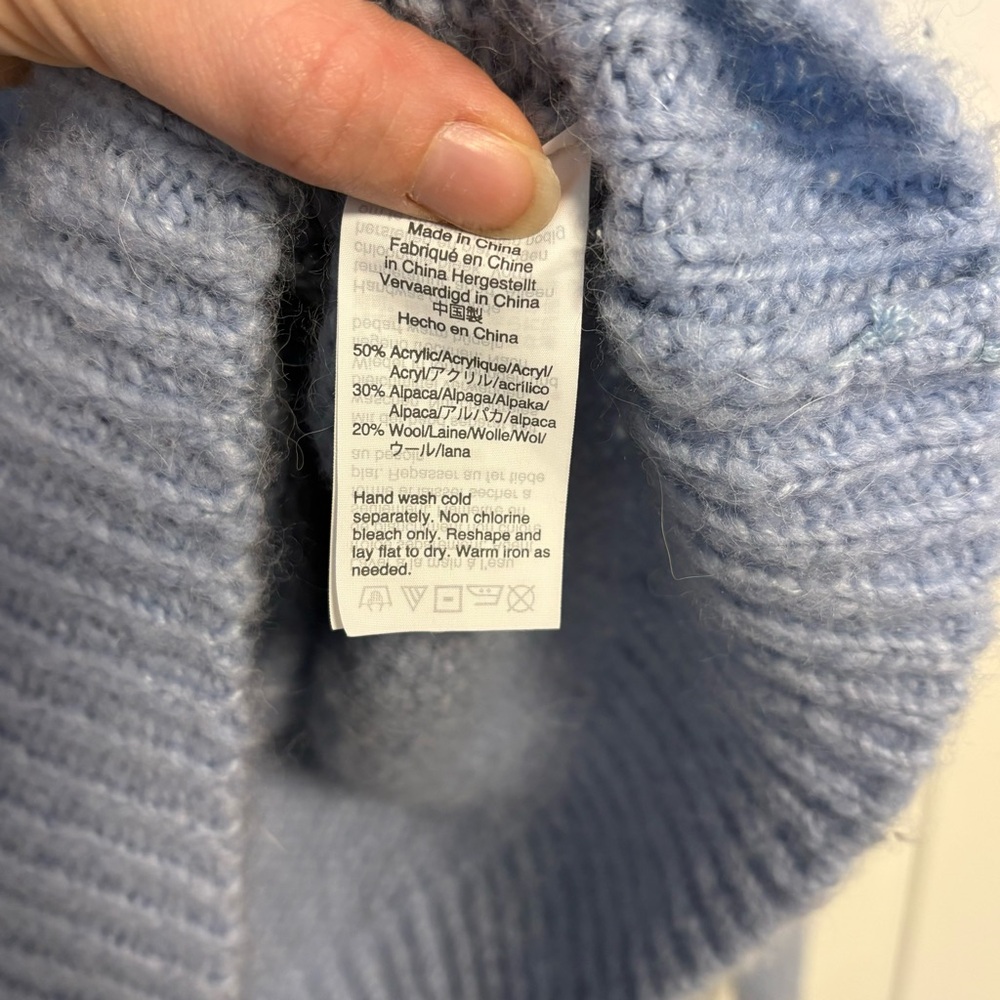 Madewell Bayfront Turtleneck Sweater XS Baby Blue Chunky Cable Knit - Picture 5 of 7